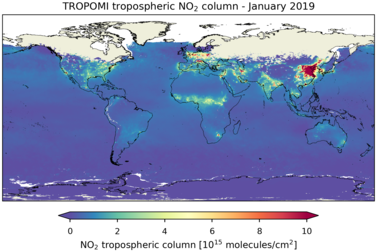 TROPOMI tropospheric NO2 column Jan. 2019