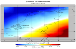 Cloud-free UV index The Netherlands 21 June 2024 at 12:00 UTC