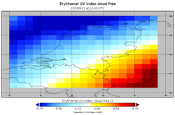 Cloud-free UV index The Netherlands 21 June 2024 at 12:00 UTC