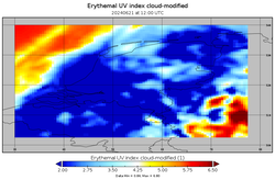 Cloud-modified UV index The Netherlands 21 June 2024 at 12:00 UTC